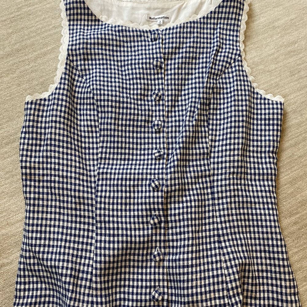 Reformation Blue and White Gingham Blouse